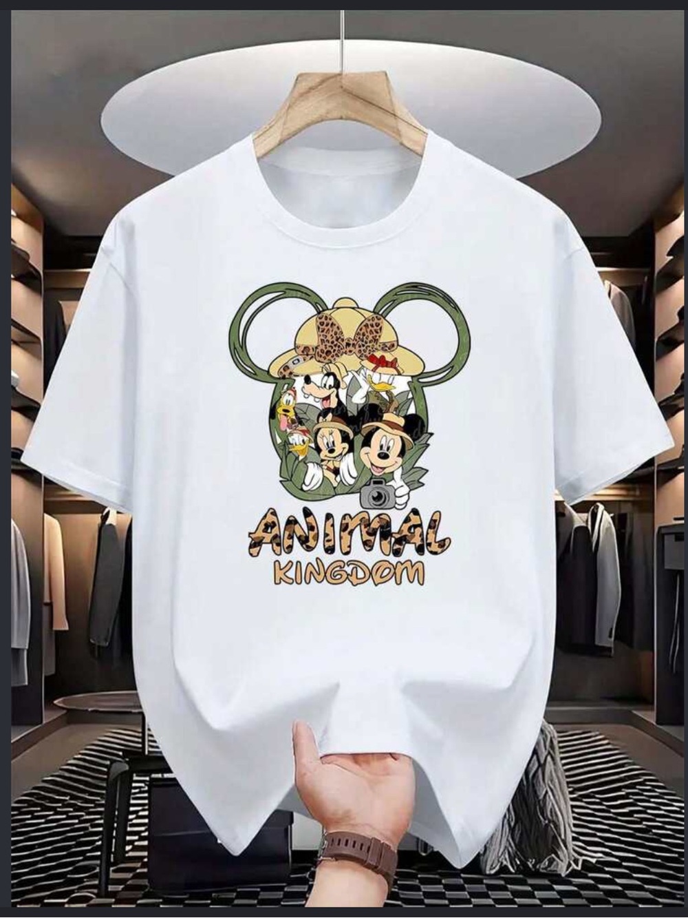 Halo White Animal Kingdom Graphic Tee with Green & Tan Accents